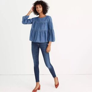 Madewell Denim Top Tiered Button-Back Chambray Size XL